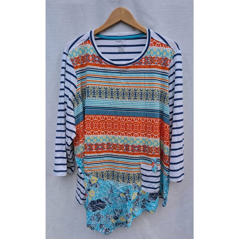Westbound Woman Colorful Asymmetrical Tunic Top Sz 3X Boho Chic Eclectic artsy